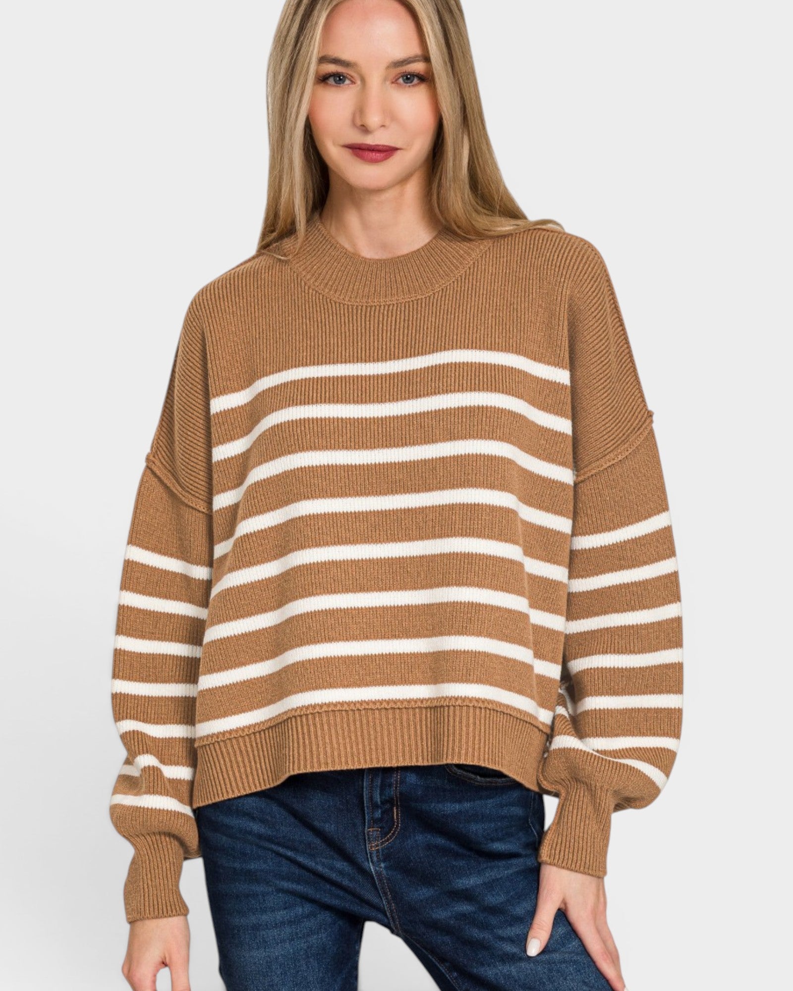 Camel Stripe Cotton Sweater