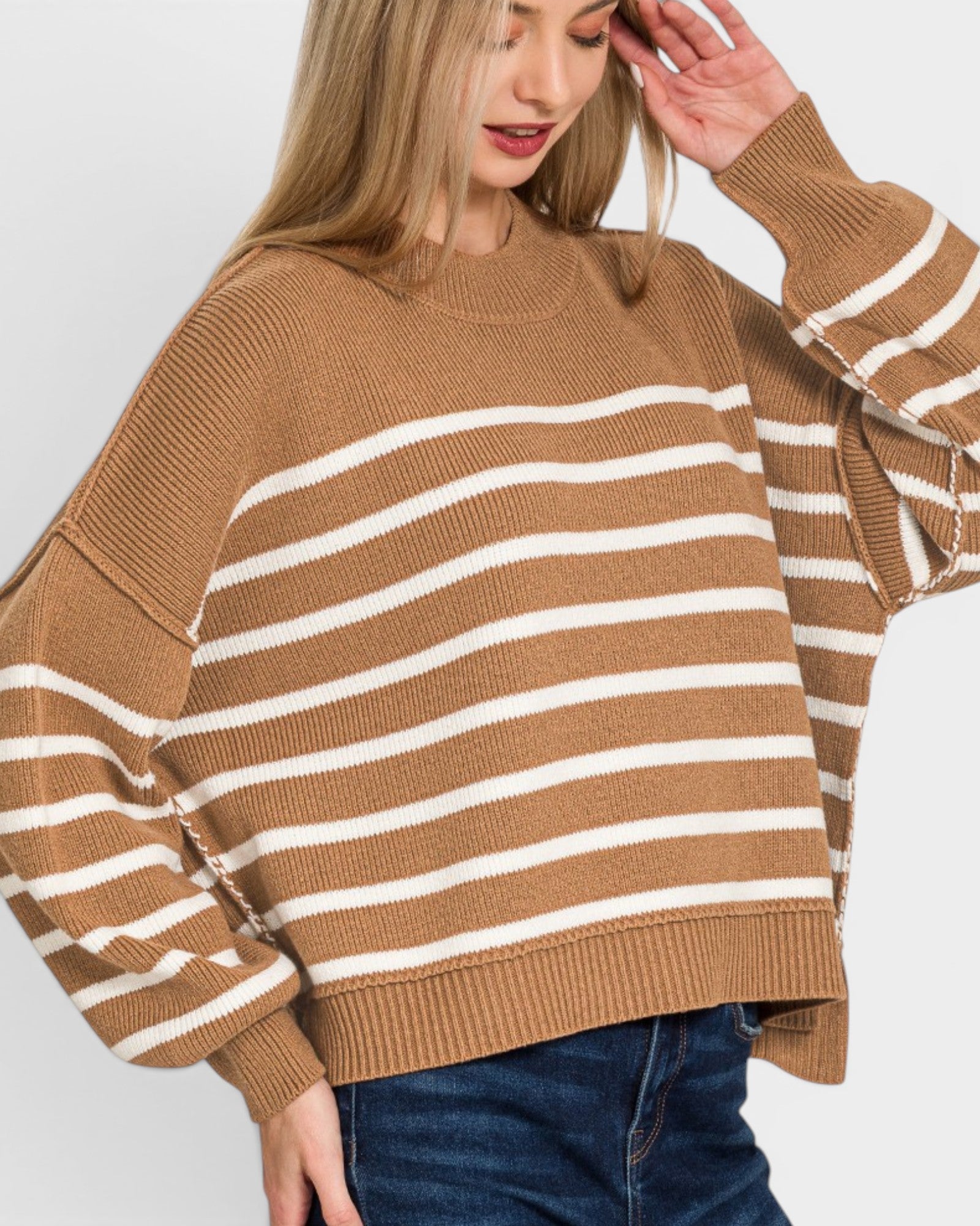 Camel Stripe Cotton Sweater