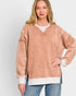 Camel Contrast Trim Split Neck Sweatshirt