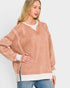 Camel Contrast Trim Split Neck Sweatshirt