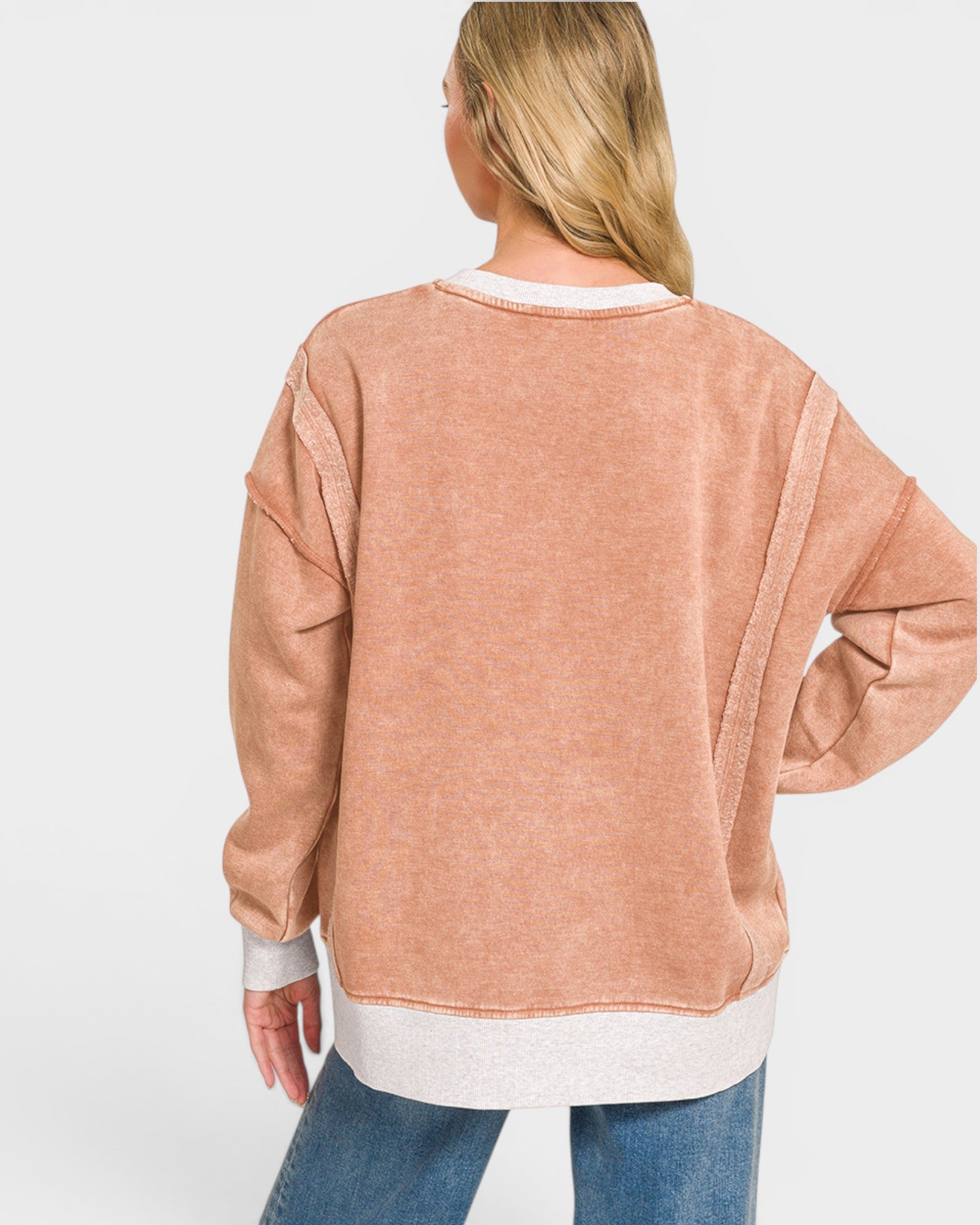 Camel Contrast Trim Split Neck Sweatshirt