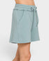 Light blue shorts with a drawstring on a white background