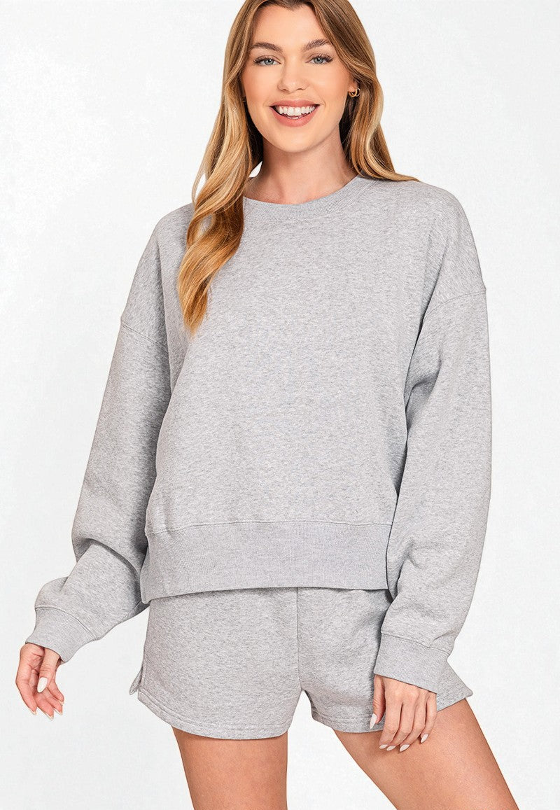 Heather Gray Fleece Pullover & Shorts Set