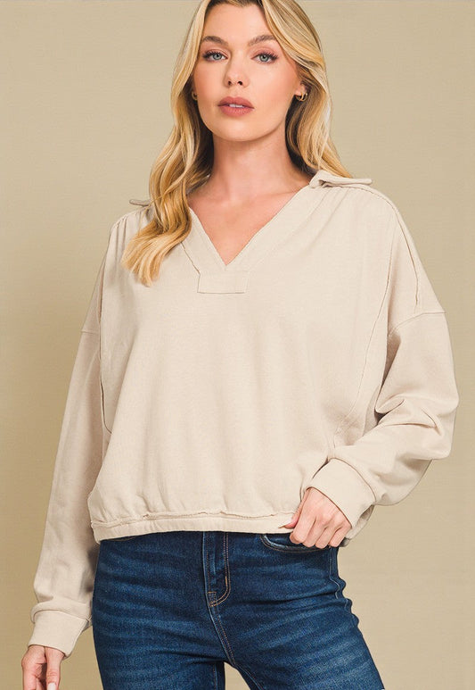 Sand Split Neck Dolman Sweatshirt