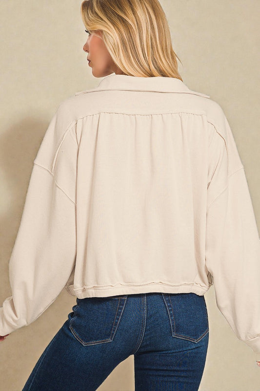Sand Split Neck Dolman Sweatshirt