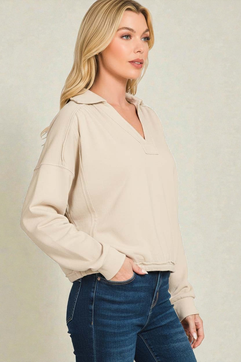 Sand Split Neck Dolman Sweatshirt