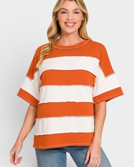 Rust Stripe Short Sleeve Top