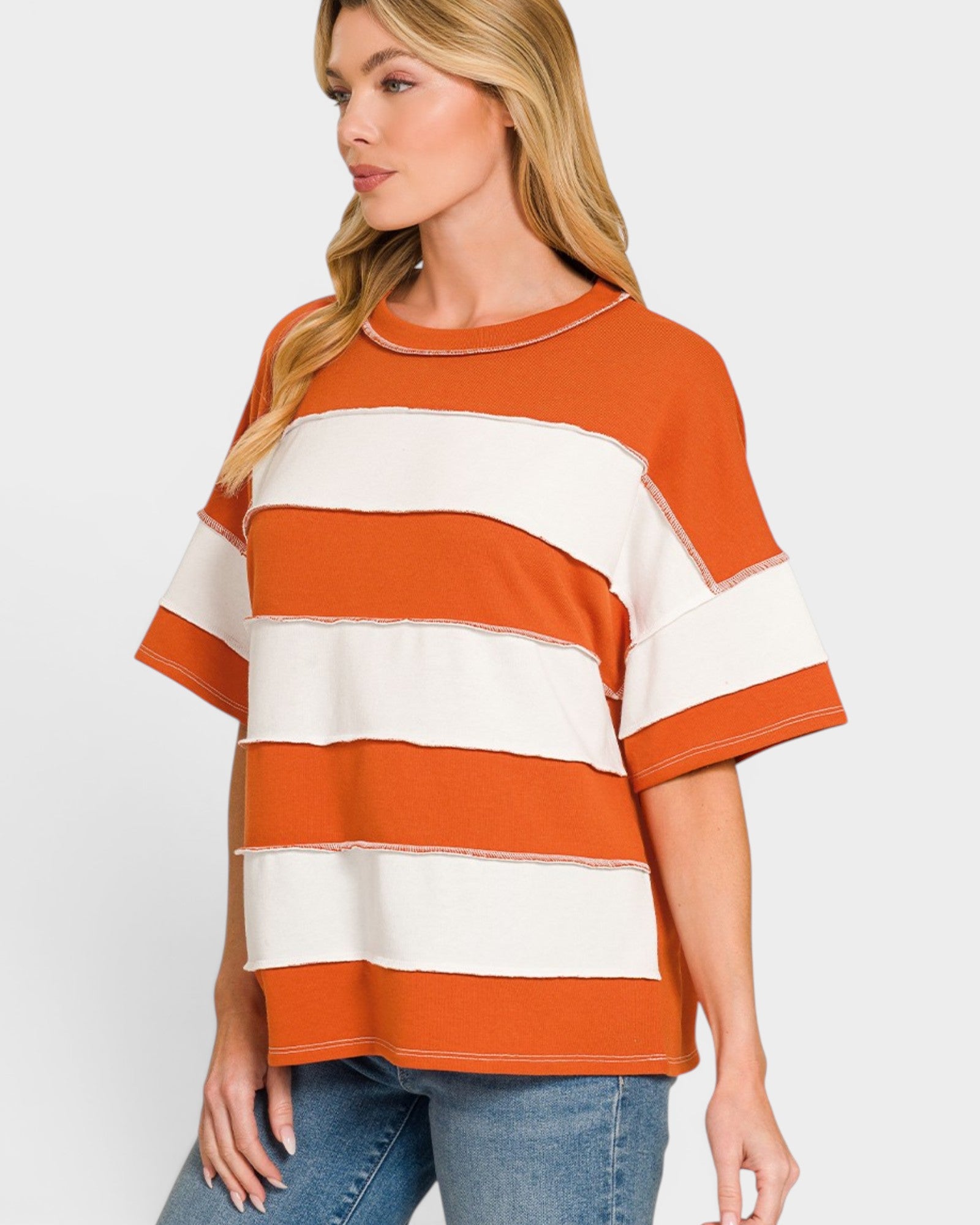 Rust Stripe Short Sleeve Top