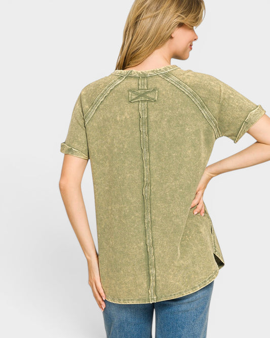 Olive Mineral Wash Cotton Tee