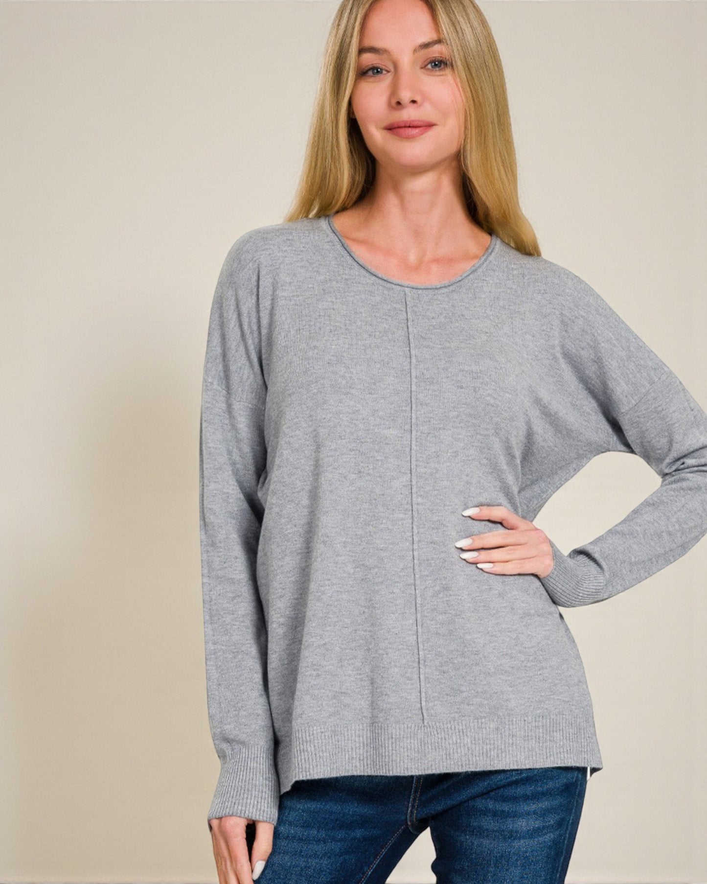 Gray Knit Long Sleeve Top