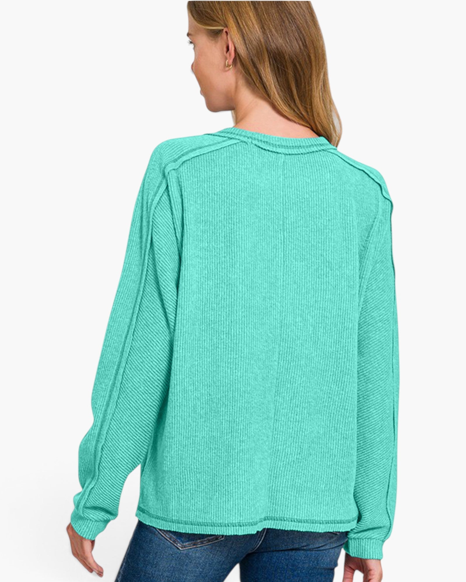Turquoise Brushed Hacci-Knit Pocket Top