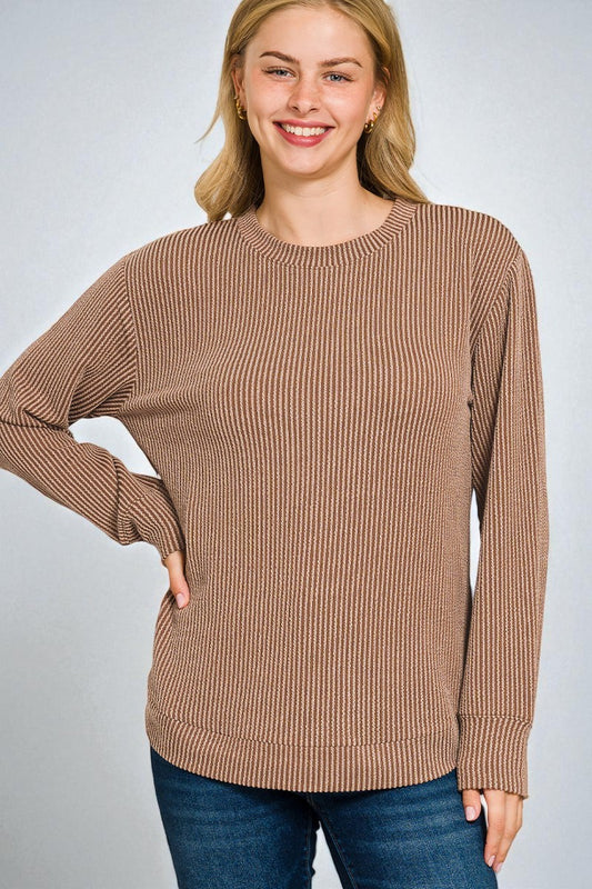 Mocha Ribbed Knit Pullover Sweater