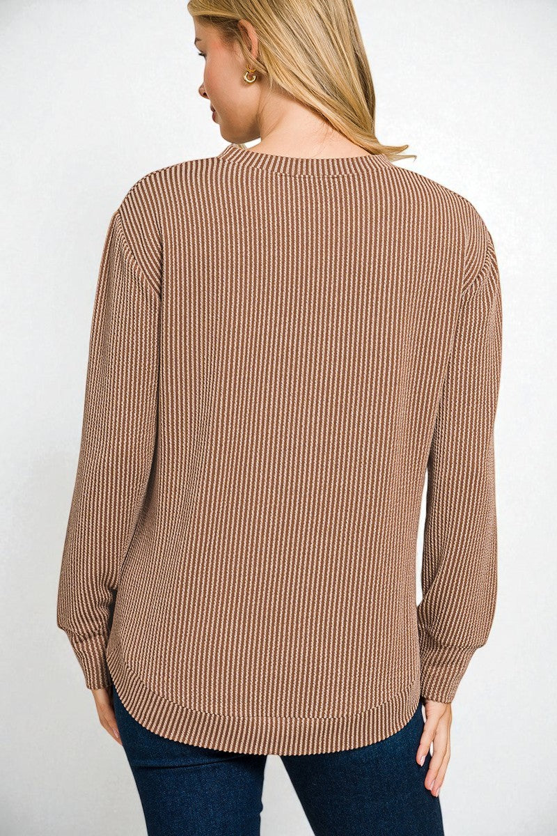Mocha Ribbed Knit Pullover Sweater