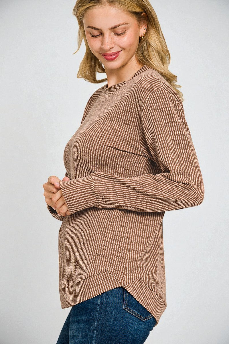 Mocha Ribbed Knit Pullover Sweater