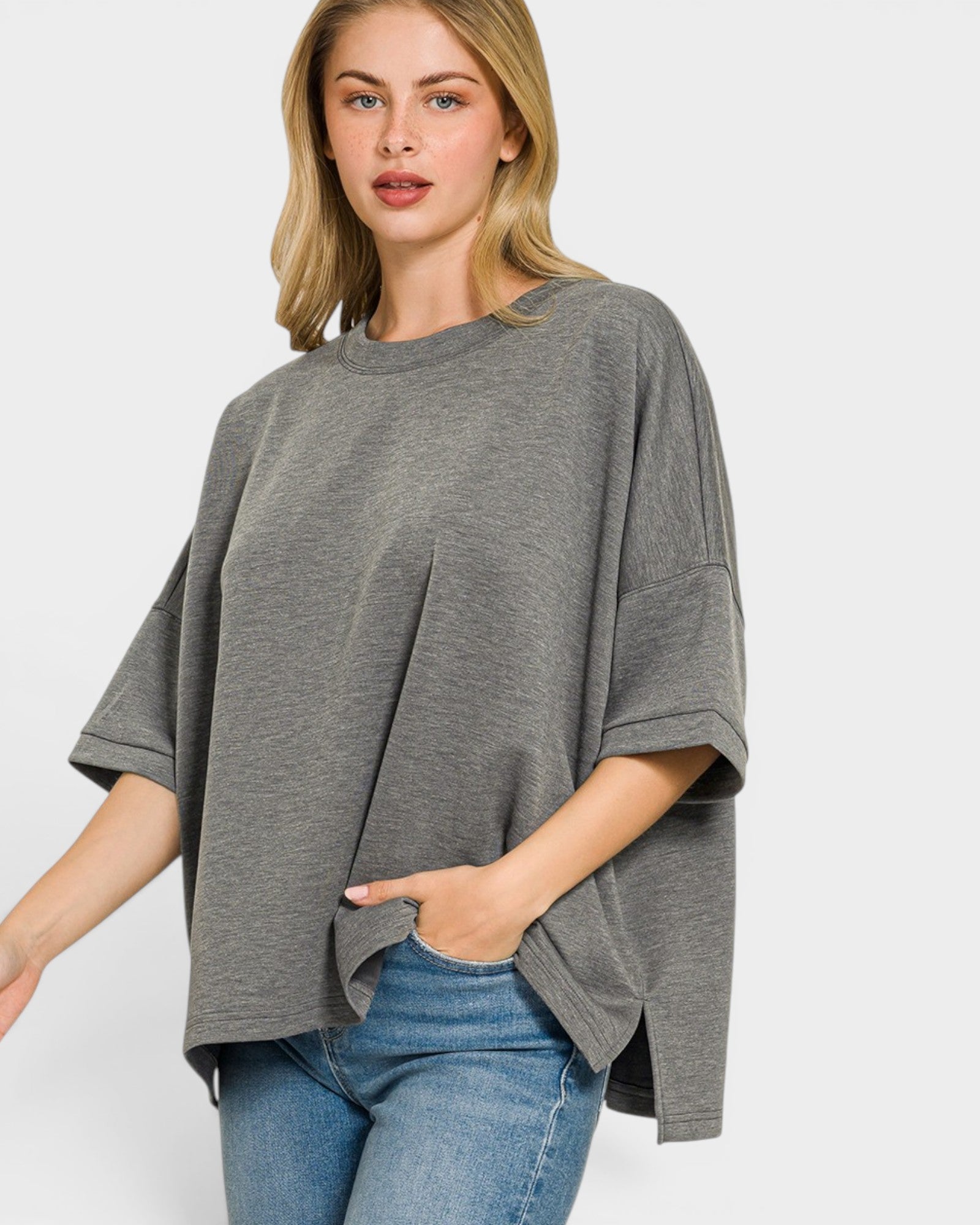 Charcoal Scuba Knit Oversized Top