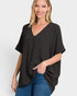 Top de manga corta con cuello en V en negro