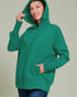 Person wearing a green hoodie against a plain background