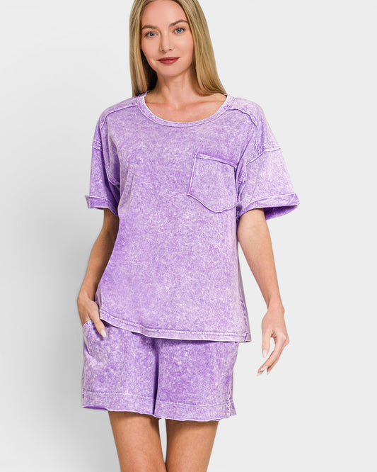 Lavender Wash Cotton Shorts Set