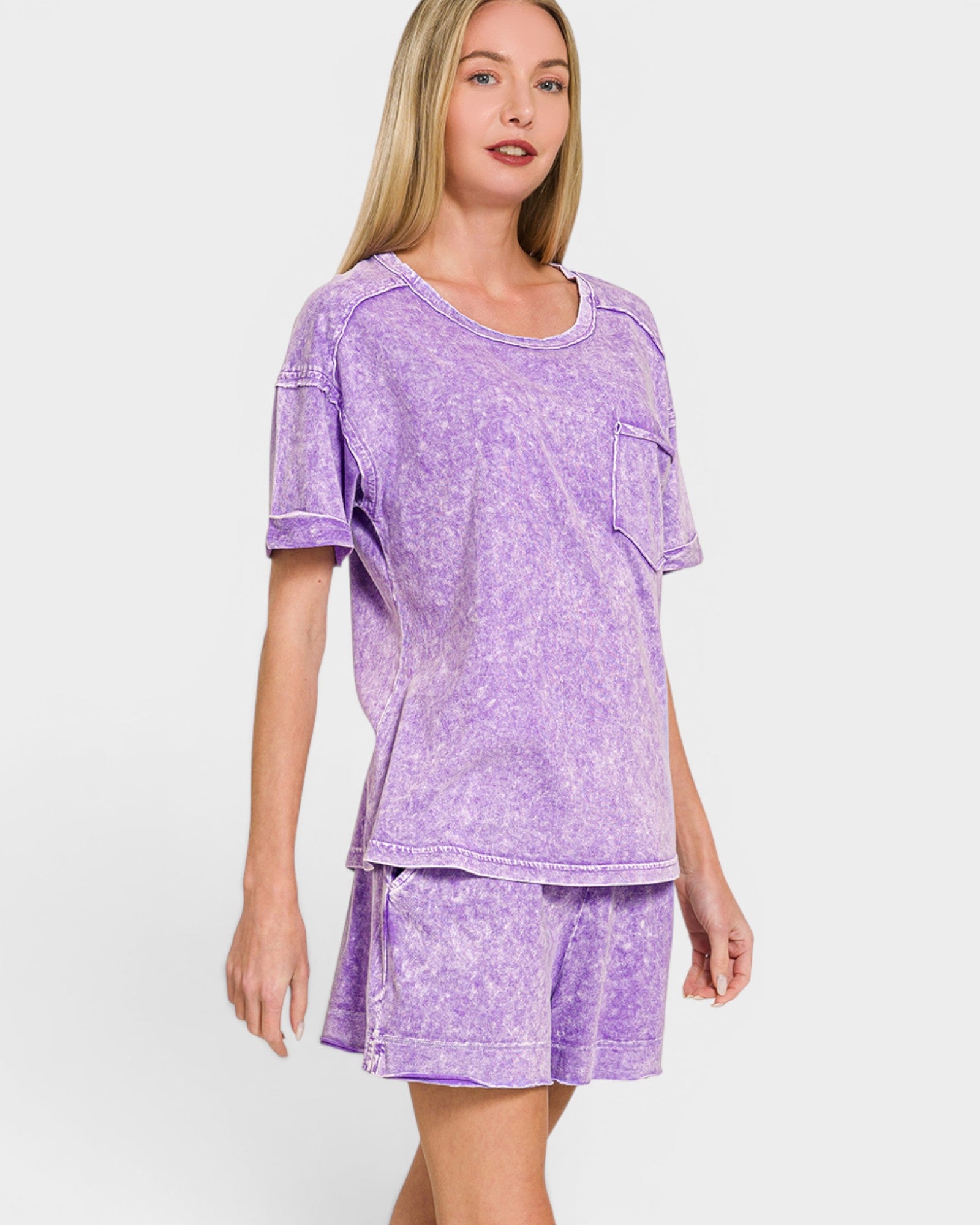 Lavender Wash Cotton Shorts Set