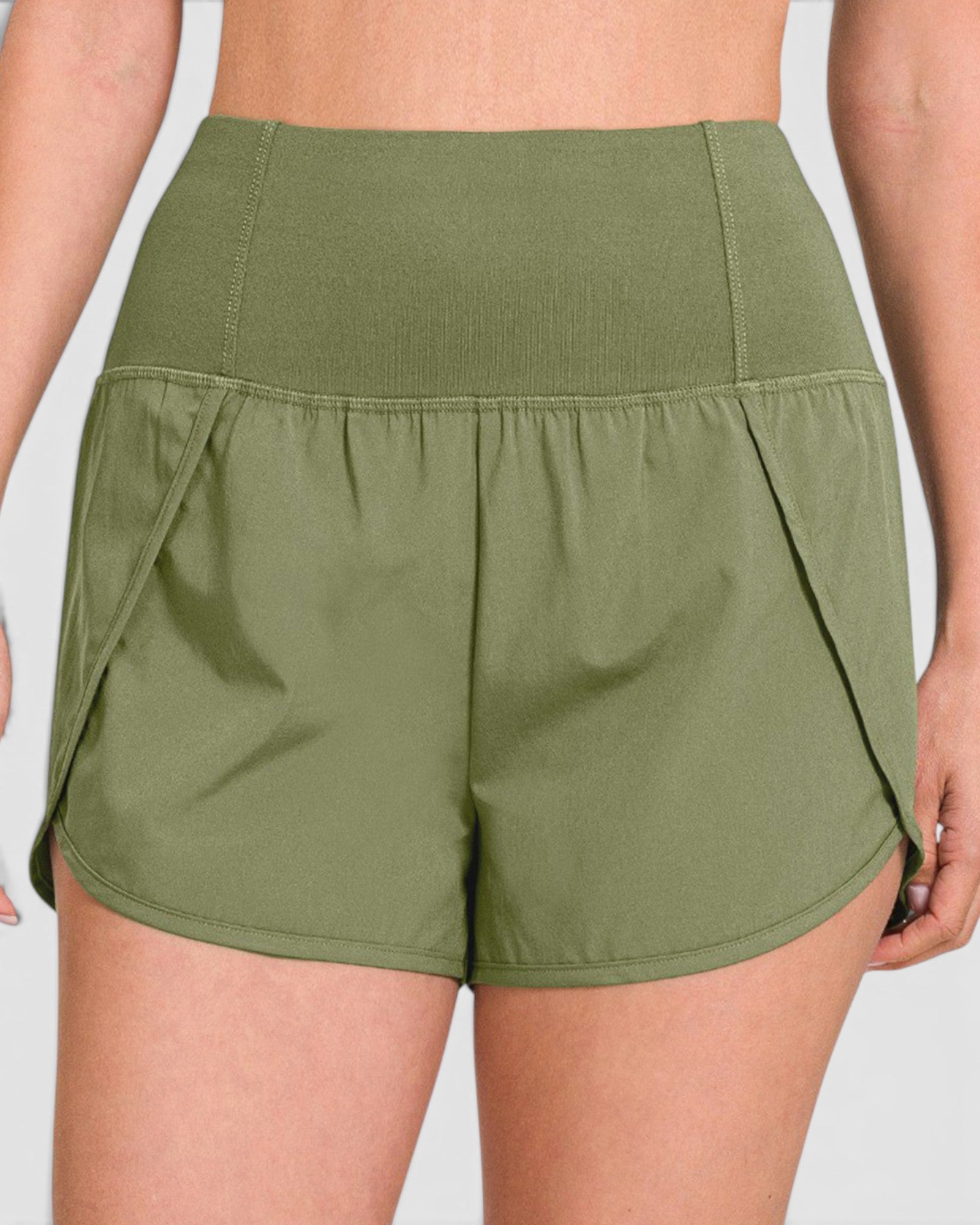 Light Olive High Waist Lined Active Shorts