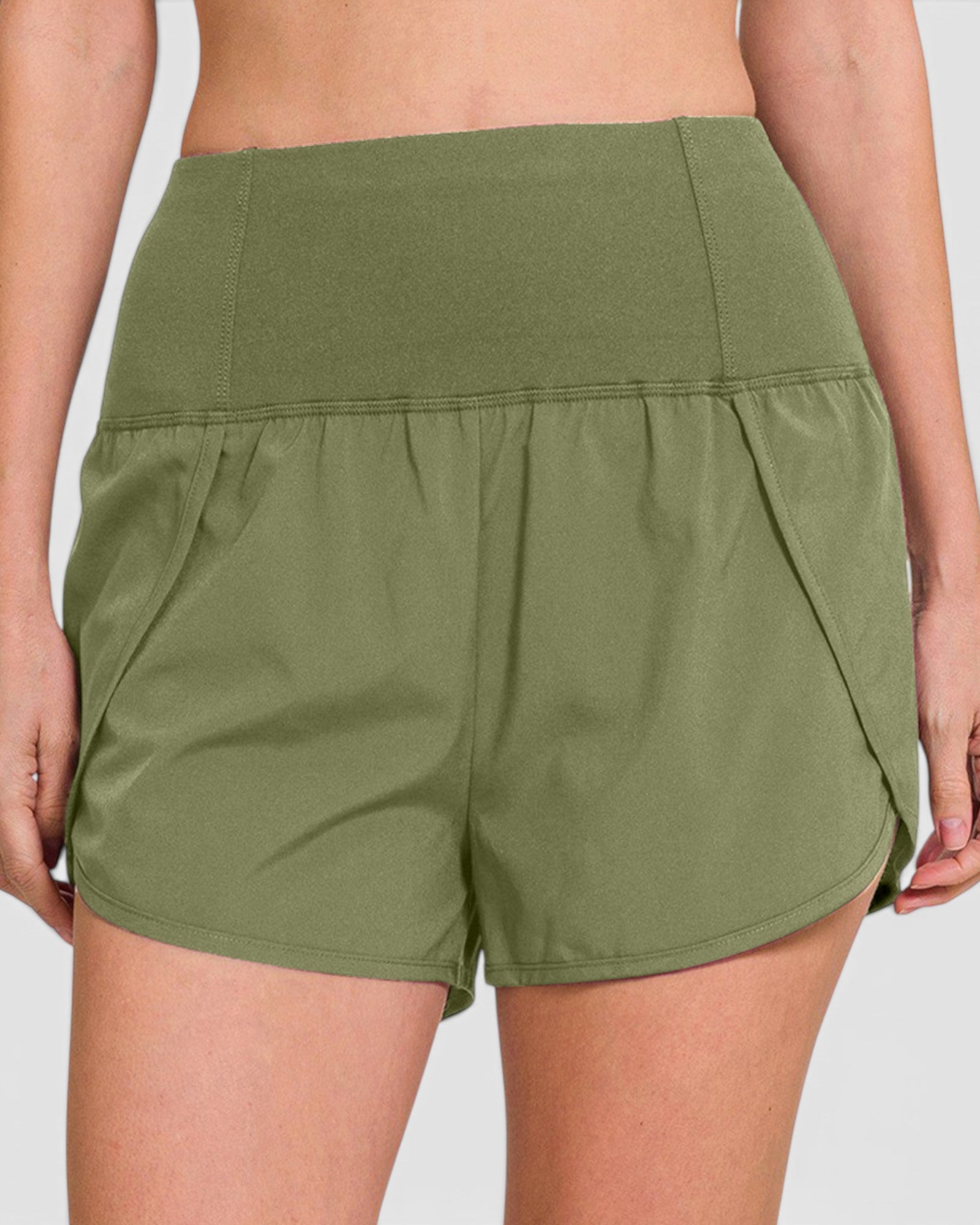 Light Olive High Waist Lined Active Shorts