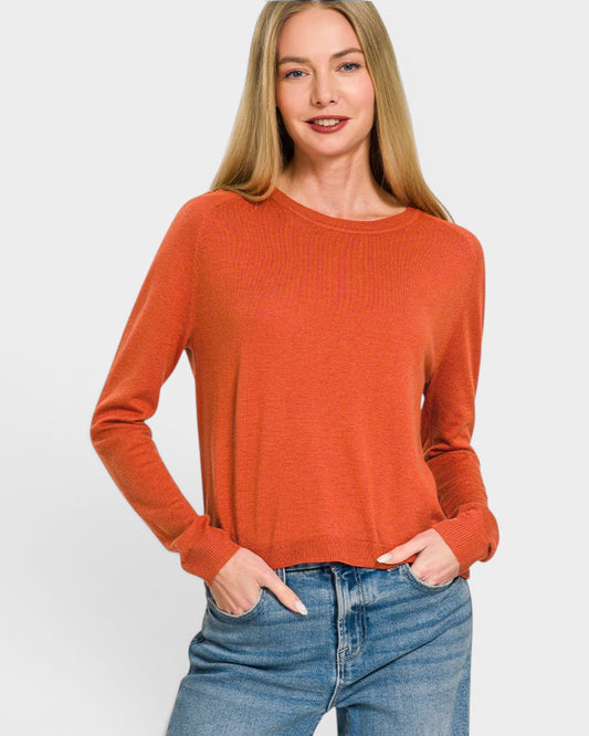 Rust Lightweight Crew Neck Sweater