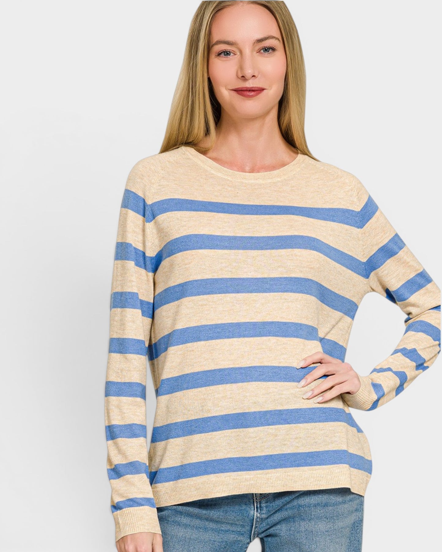 Oatmeal & Blue Striped Sweater