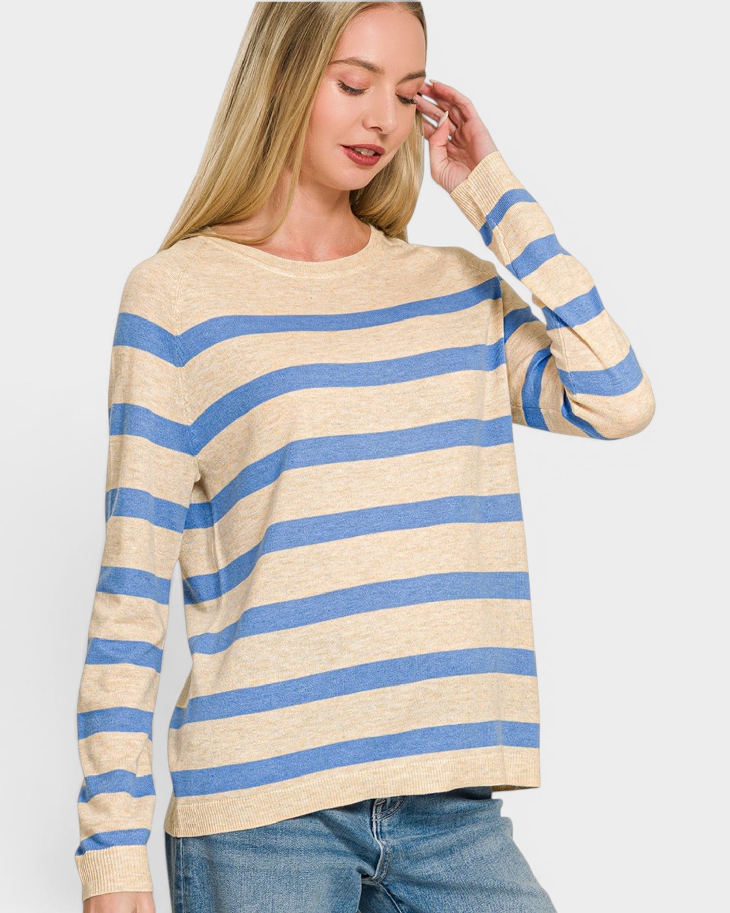 Oatmeal & Blue Striped Sweater