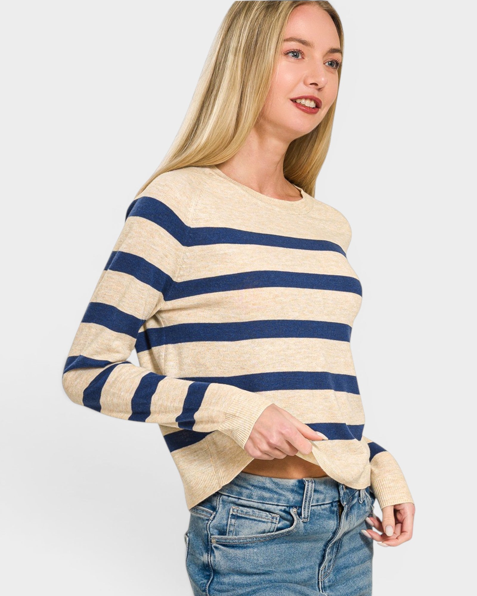 Oatmeal & Navy Striped Sweater