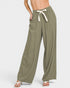 Green wide-leg pants with a white drawstring on a white background