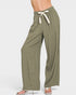 Green wide-leg pants with a white drawstring on a white background