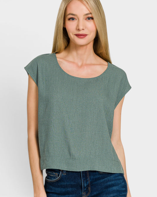 Sage Linen Blend Cap Sleeve Top