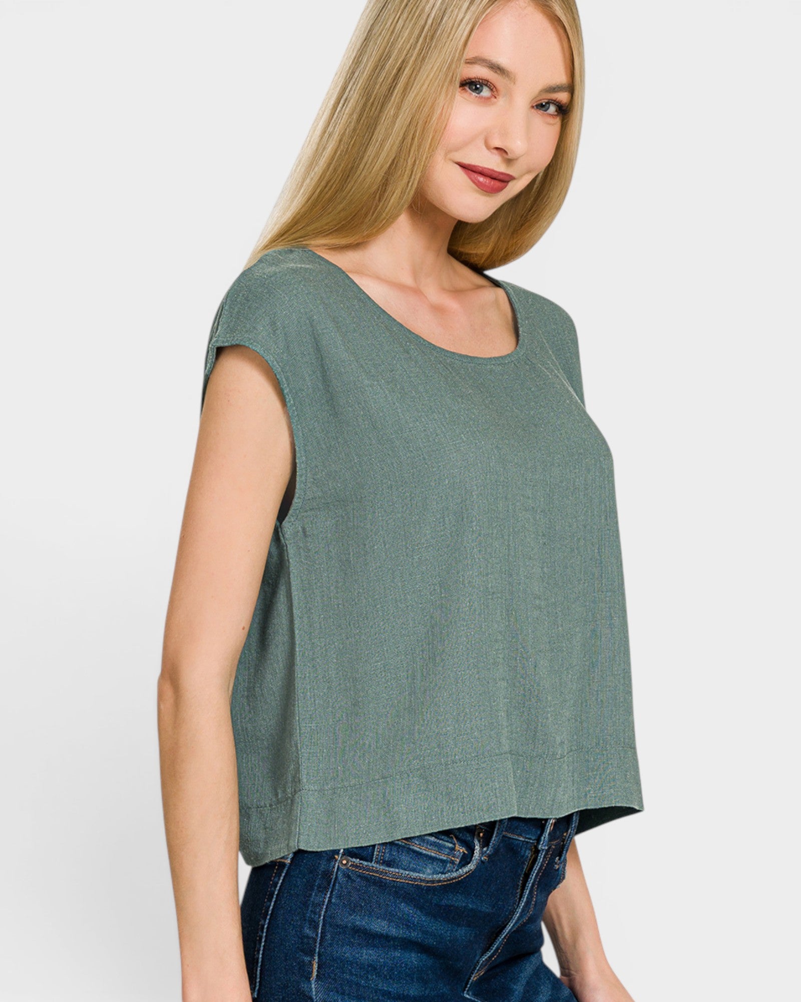 Sage Linen Blend Cap Sleeve Top