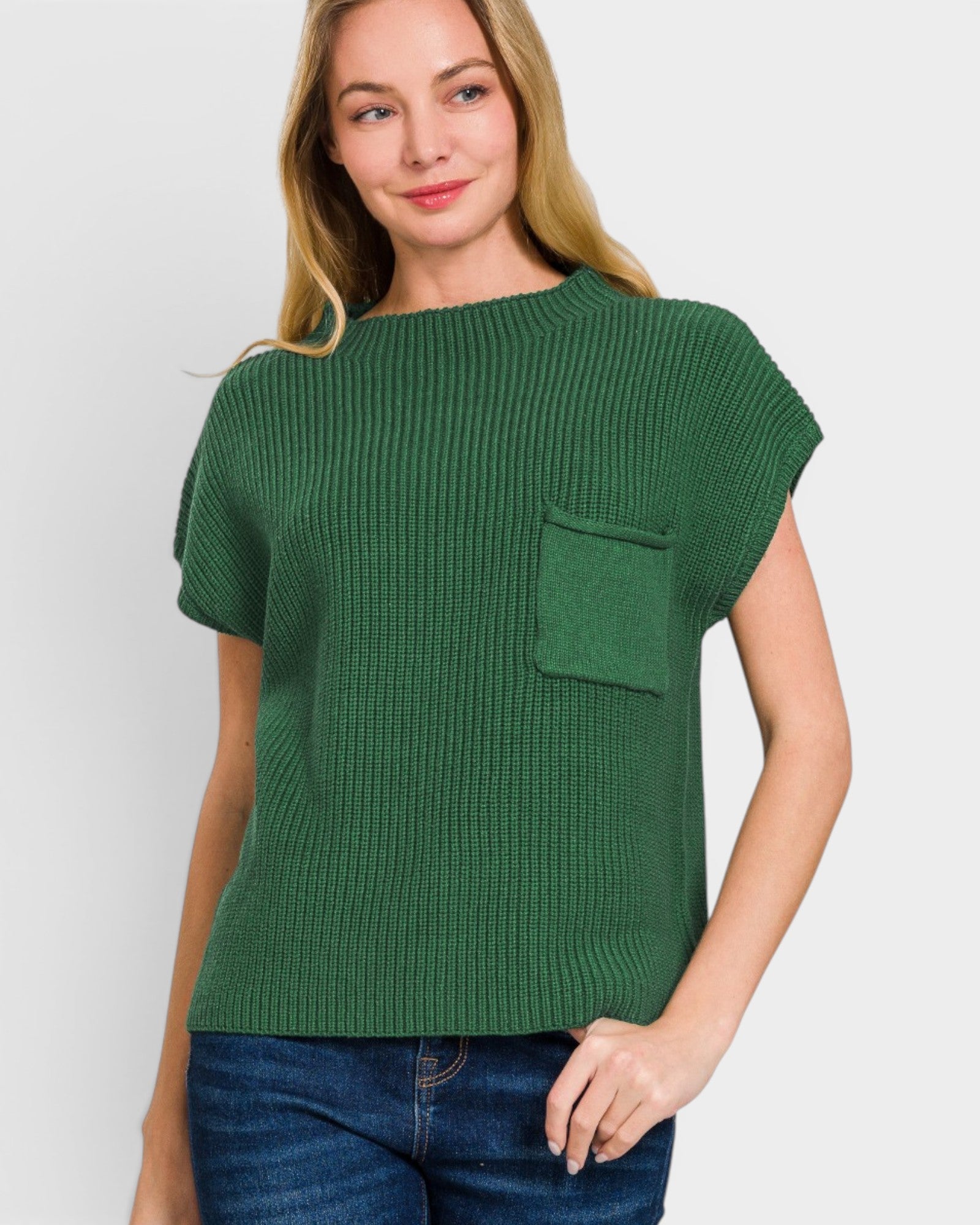 Forest Green Cotton Knit Short Sleeve Top