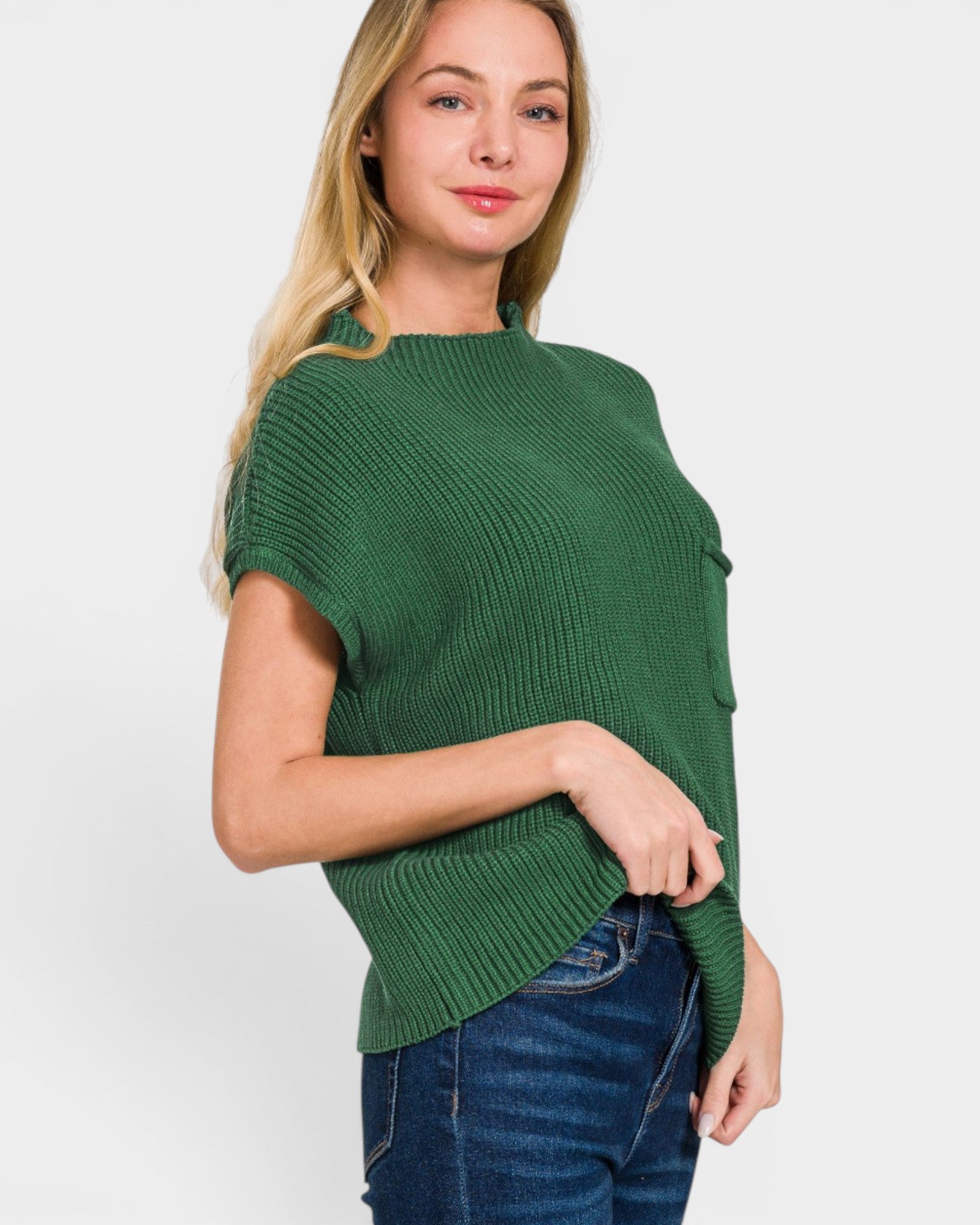 Forest Green Cotton Knit Short Sleeve Top