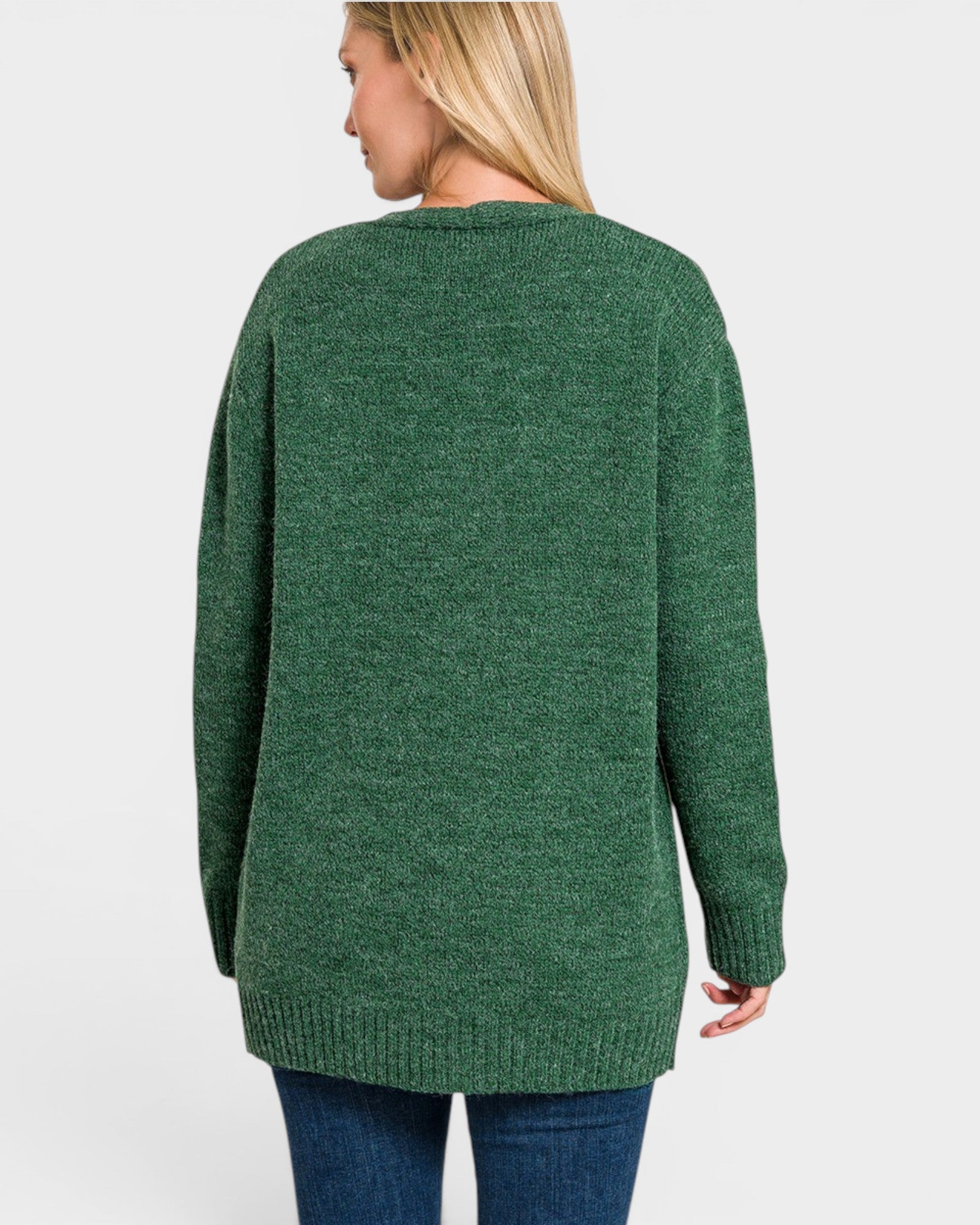Dark Green Open Front Cardigan