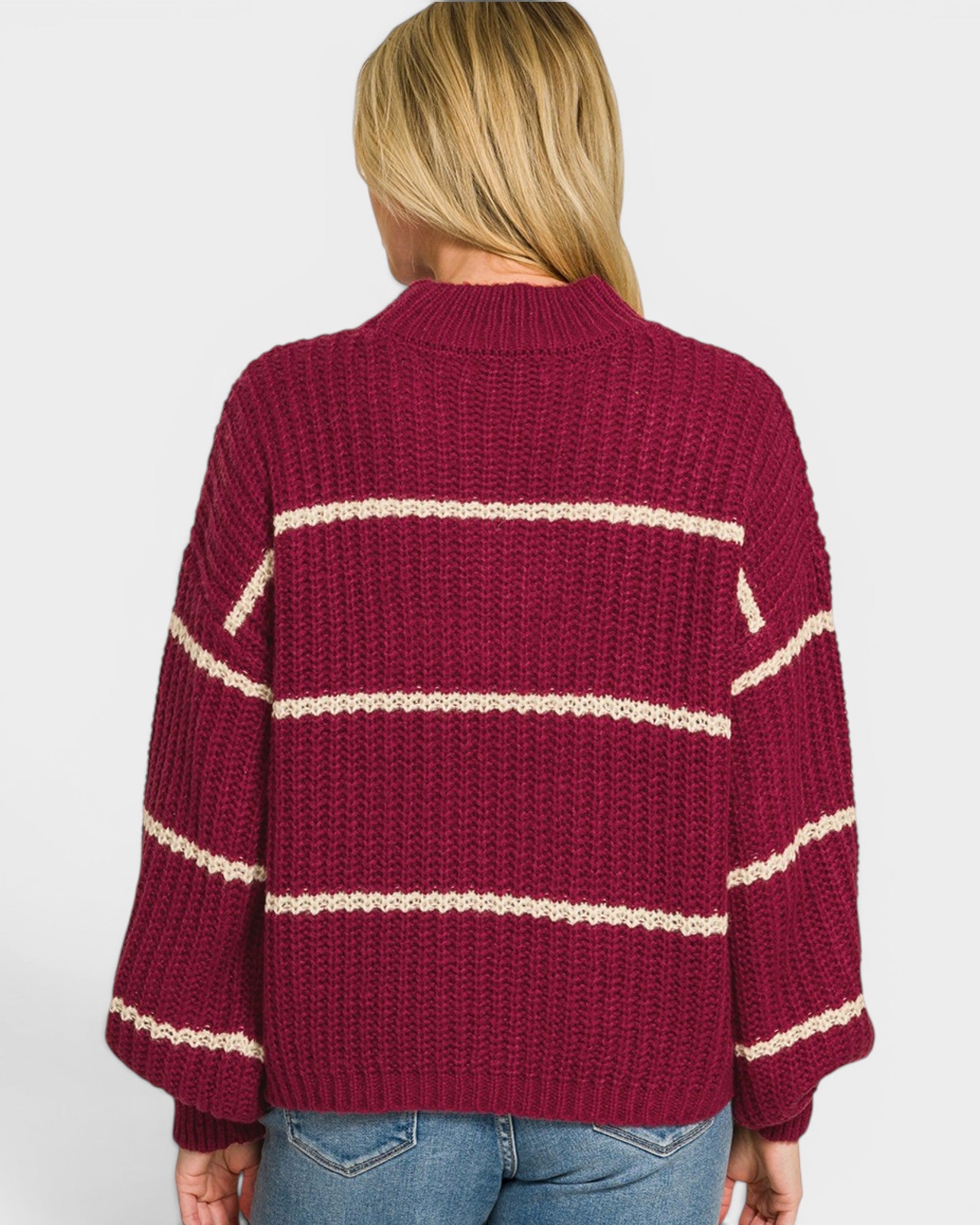 Cabernet Striped Mock Neck Sweater