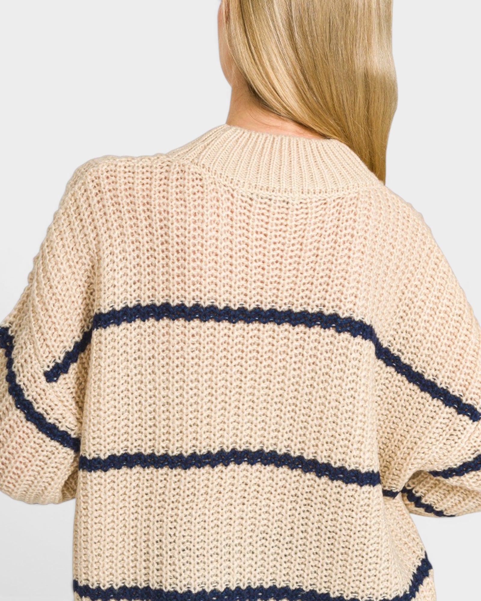 Taupe Striped Mock Neck Sweater