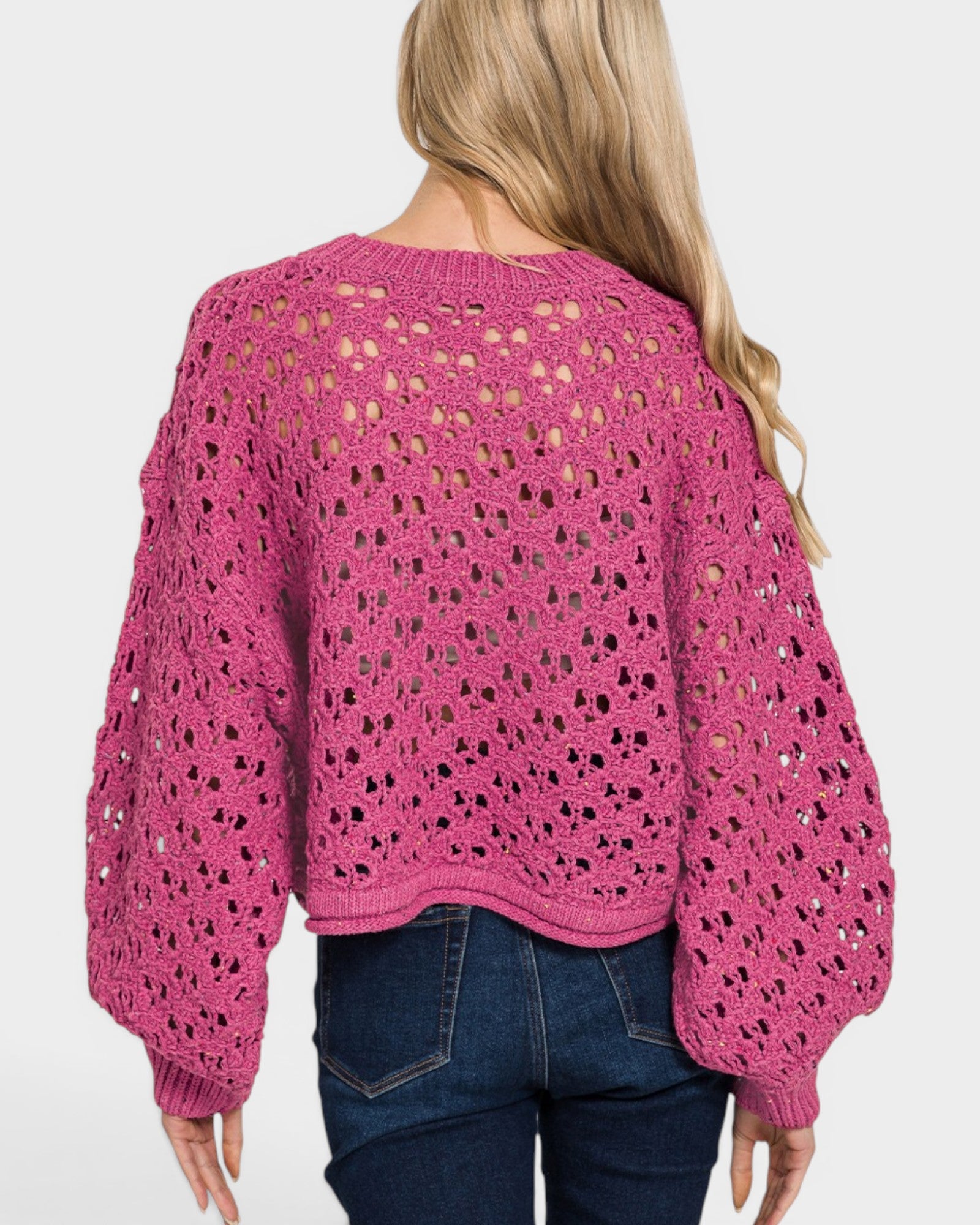 Fuchsia Open Knit Cropped Sweater