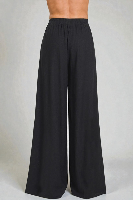 Pantalon large plissé en lin mélangé noir