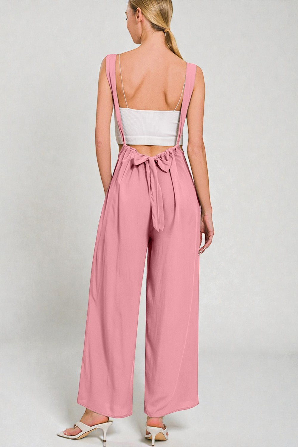 Rose Pink Wide Leg Suspender Pants