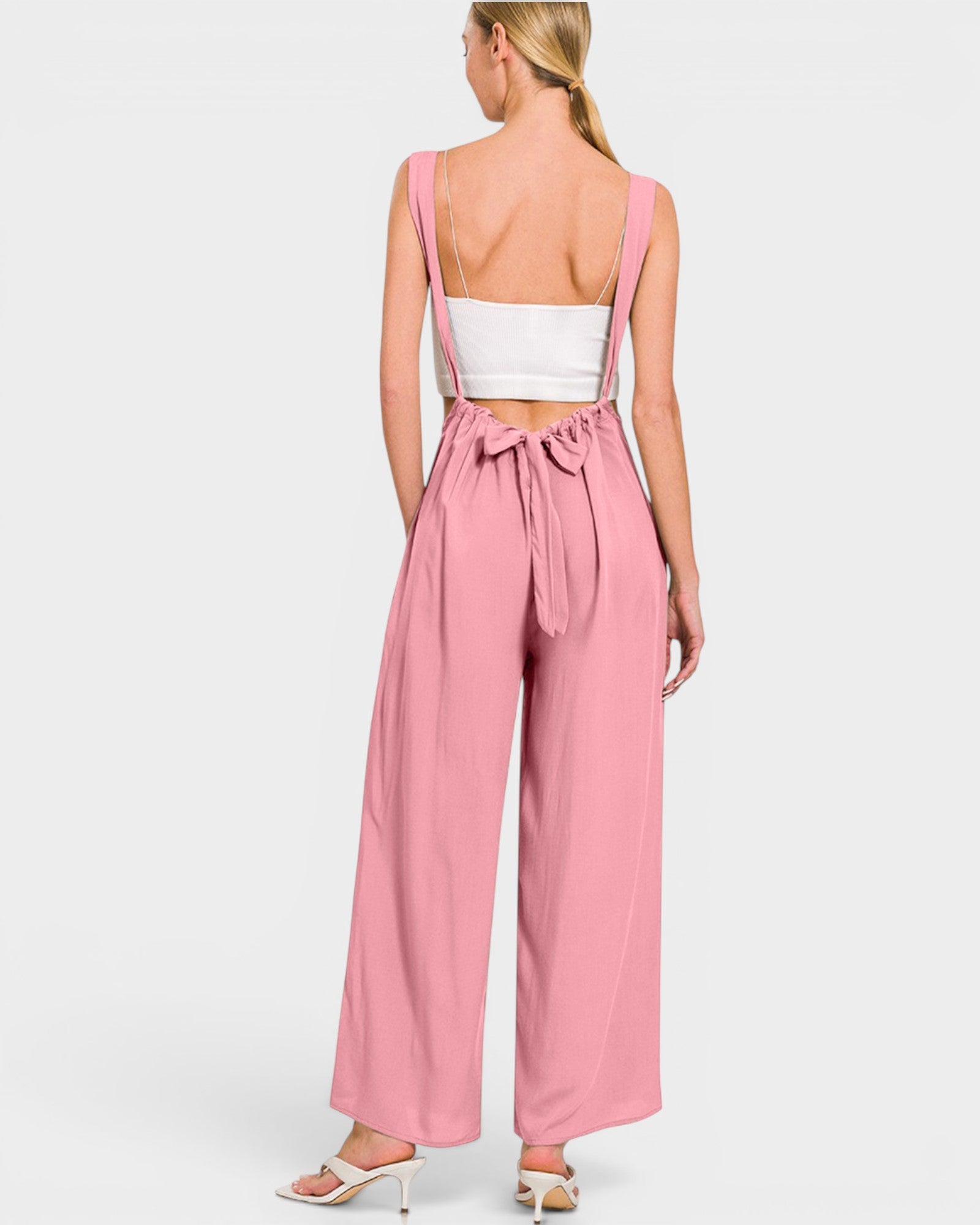 Light Rose Suspender Wide Leg Pants