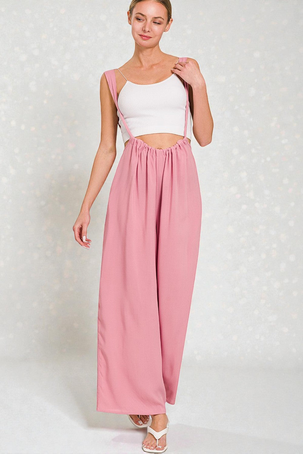 Rose Pink Wide Leg Suspender Pants