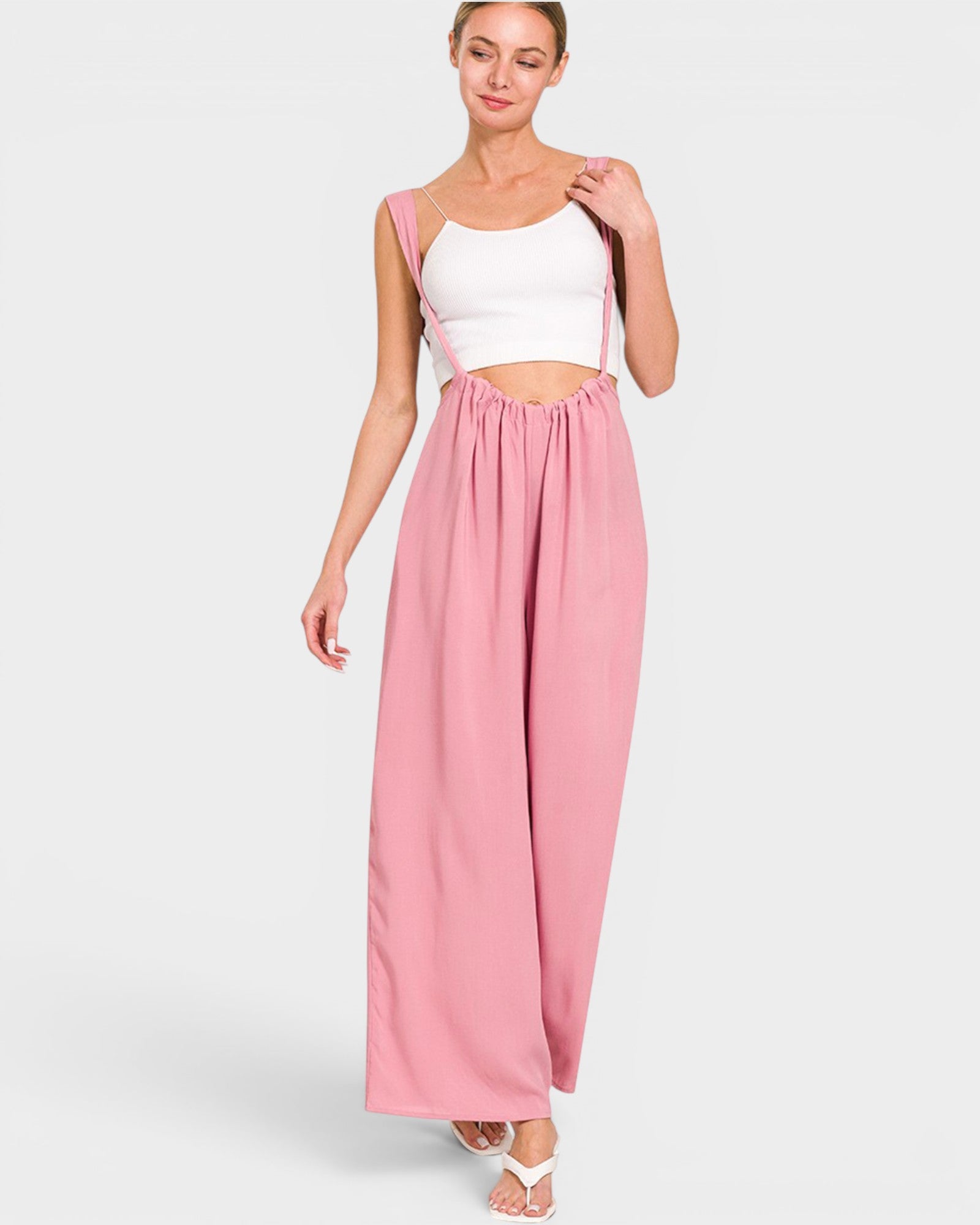 Light Rose Suspender Wide Leg Pants