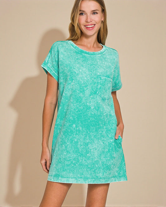 Mint Washed Mini T-Shirt Dress