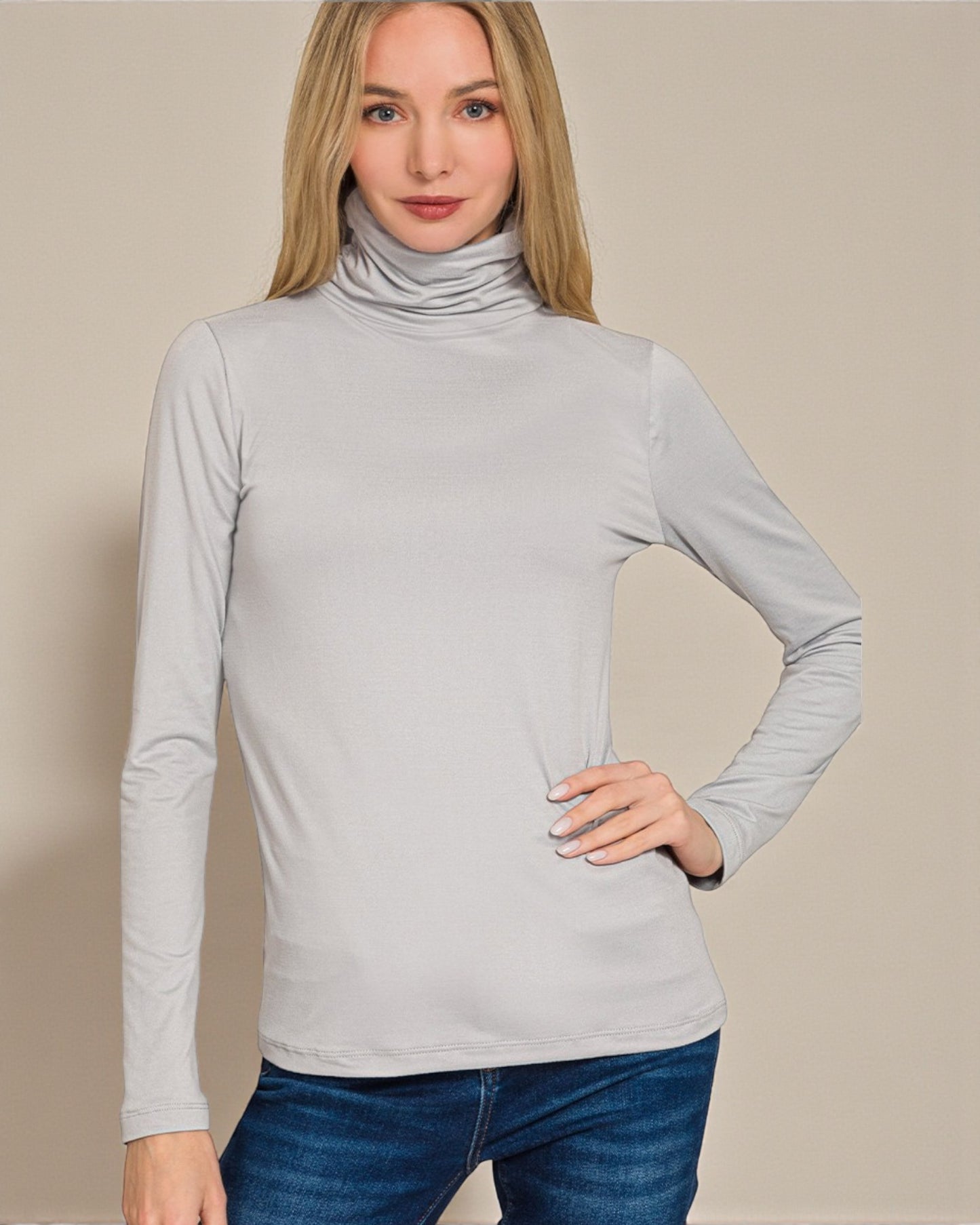 Light Gray Long Sleeve Turtleneck Top
