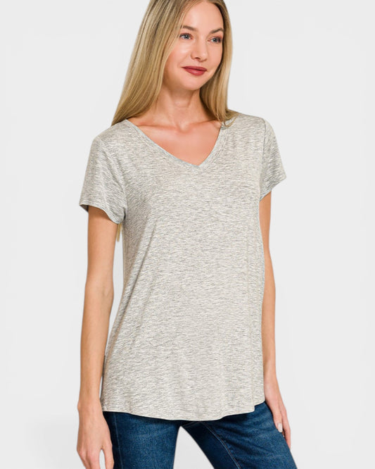 Heather Gray V-Neck Short Sleeve Top