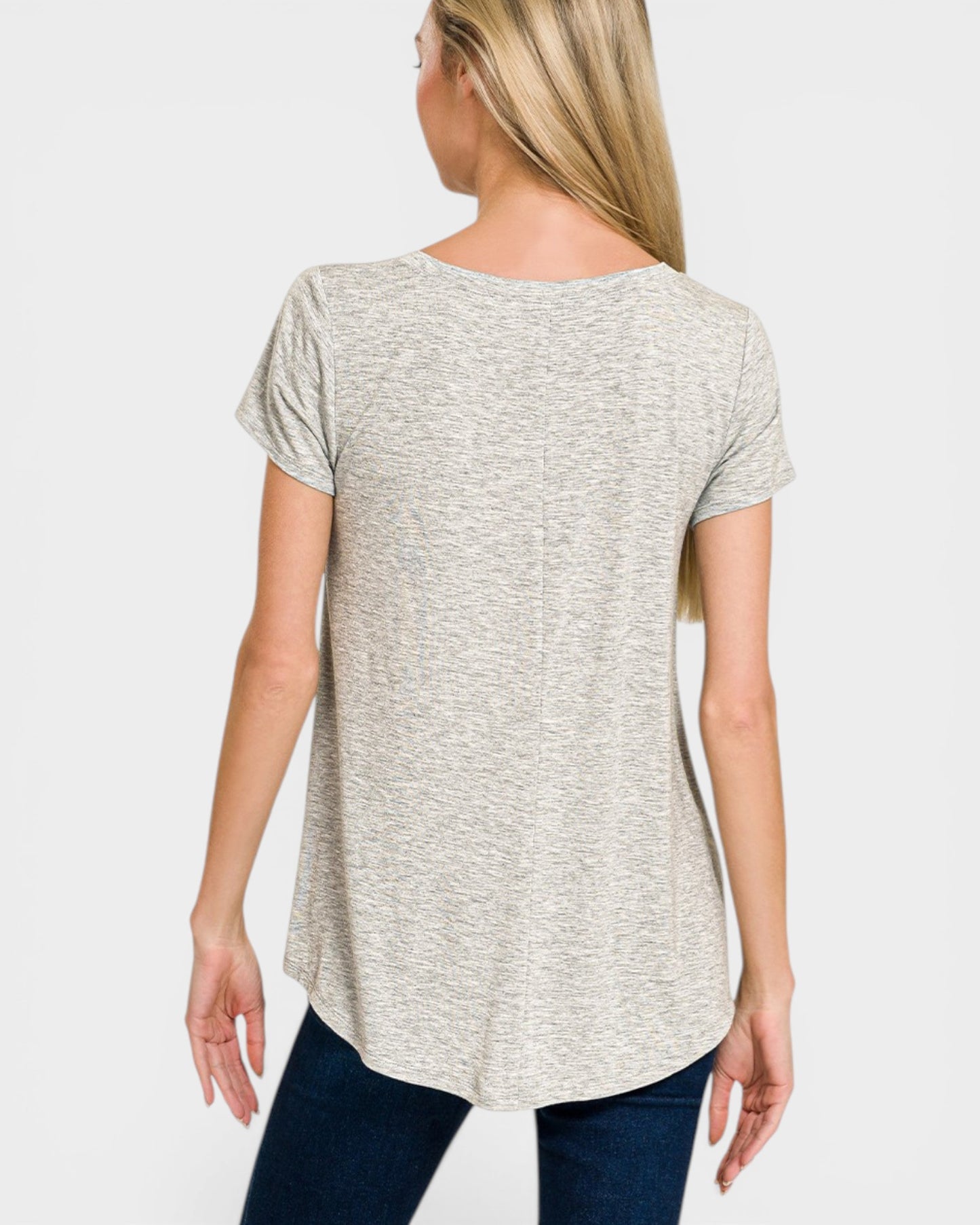 Heather Gray V-Neck Short Sleeve Top