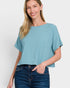 Aqua Ribbed Cropped Short Sleeve Top