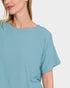 Aqua Ribbed Cropped Short Sleeve Top